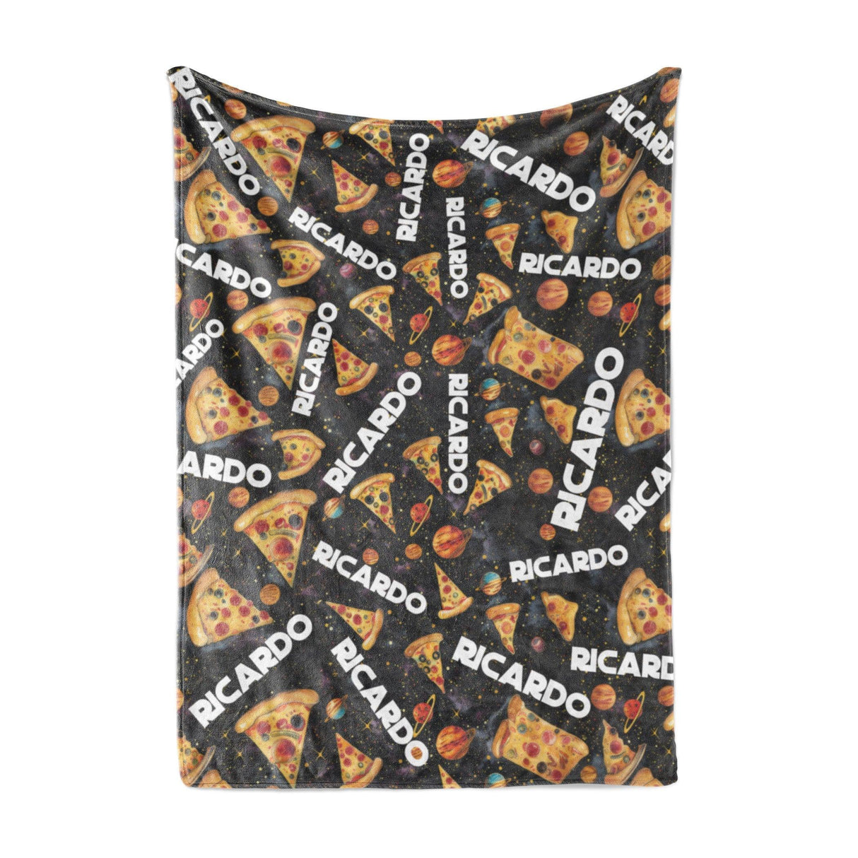 Personalized Name NC Space Pizza Odyssey Black Blanket-Blankets-Amor Custom Gifts