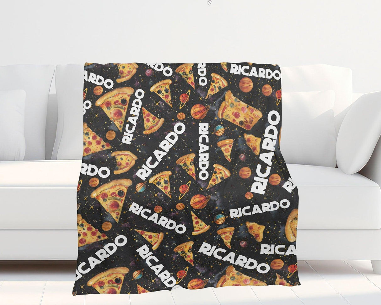 Personalized Name NC Space Pizza Odyssey Black Blanket-Blankets-Amor Custom Gifts