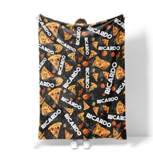 Personalized Name NC Space Pizza Odyssey Black Blanket-Blankets-Amor Custom Gifts