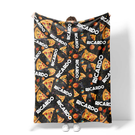 Personalized Name NC Space Pizza Odyssey Black Blanket-Blankets-Amor Custom Gifts