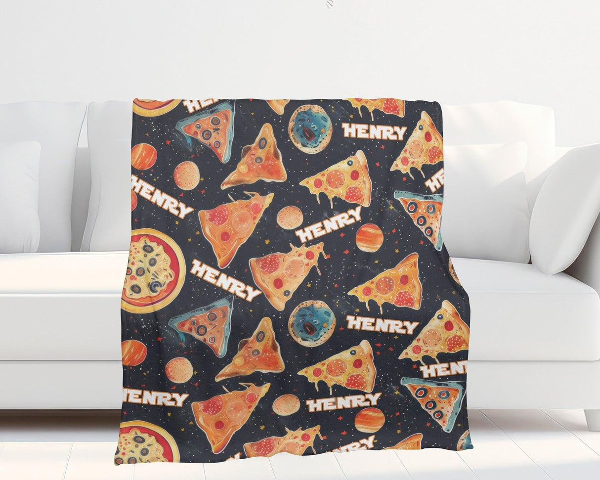 Personalized Name NC Space Pizza Odyssey Blanket-Blankets-Amor Custom Gifts