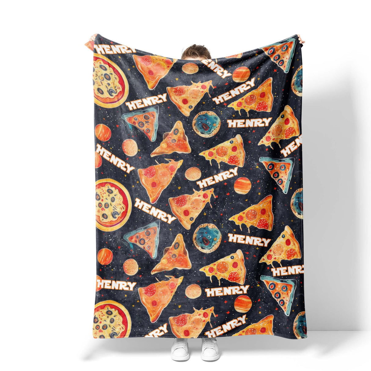 Personalized Name NC Space Pizza Odyssey Blanket-Blankets-Amor Custom Gifts