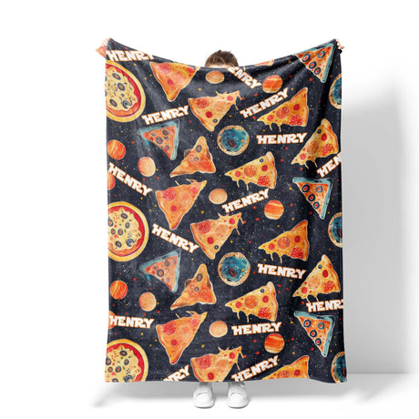 Personalized Name NC Space Pizza Odyssey Blanket-Blankets-Amor Custom Gifts