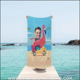 Towels Personalized Name & Photo Summer Flamingo Boy On Beach Towel