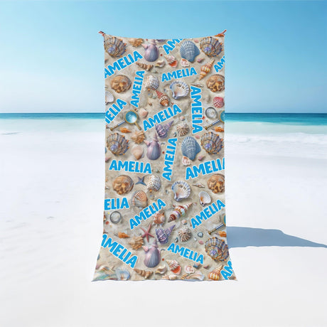 Personalized Name Seashell Collector’s Dream Kid Beach Towel - Amor Custom Gifts