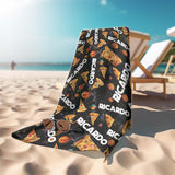 Personalized Name Space Pizza Odyssey Black Kid Beach Towel - Amor Custom Gifts