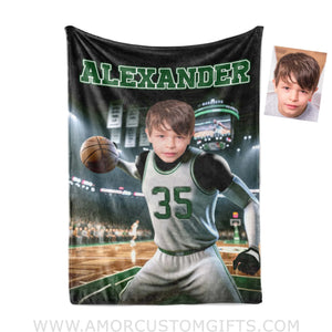 Blankets Personalized NBA Boston Basketball Boy Celtics Photo Blanket | Custom Name & Face Boy Blanket
