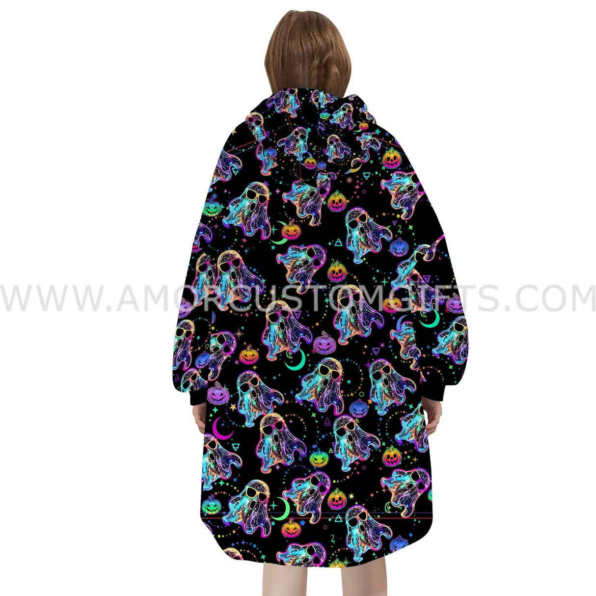 Personalized Neon Retro Ghost Snug Oversized Wearable Hoodie Blanket-Hoodie Blanket-Amor Custom Gifts