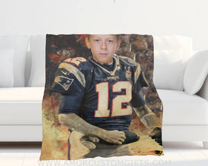 Blankets Personalized New England Football Boy Patriots Photo Blanket | Custom Name & Face Boy Blanket