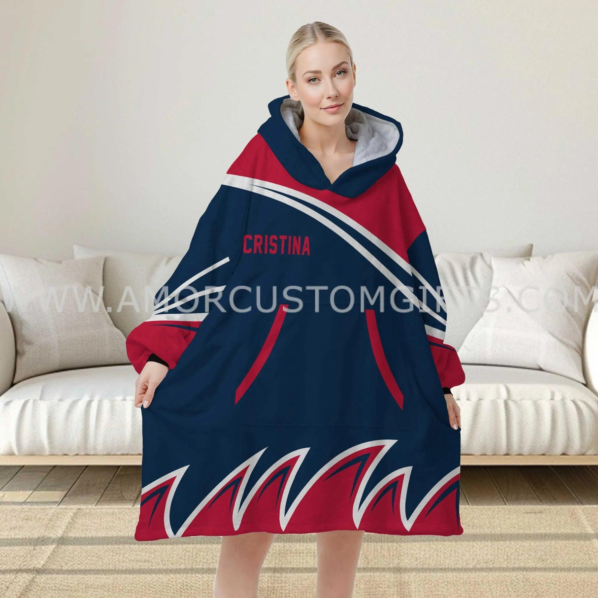 Personalized New England Football Snug Oversized Wearable Hoodie Blanket-Hoodie Blanket-Amor Custom Gifts