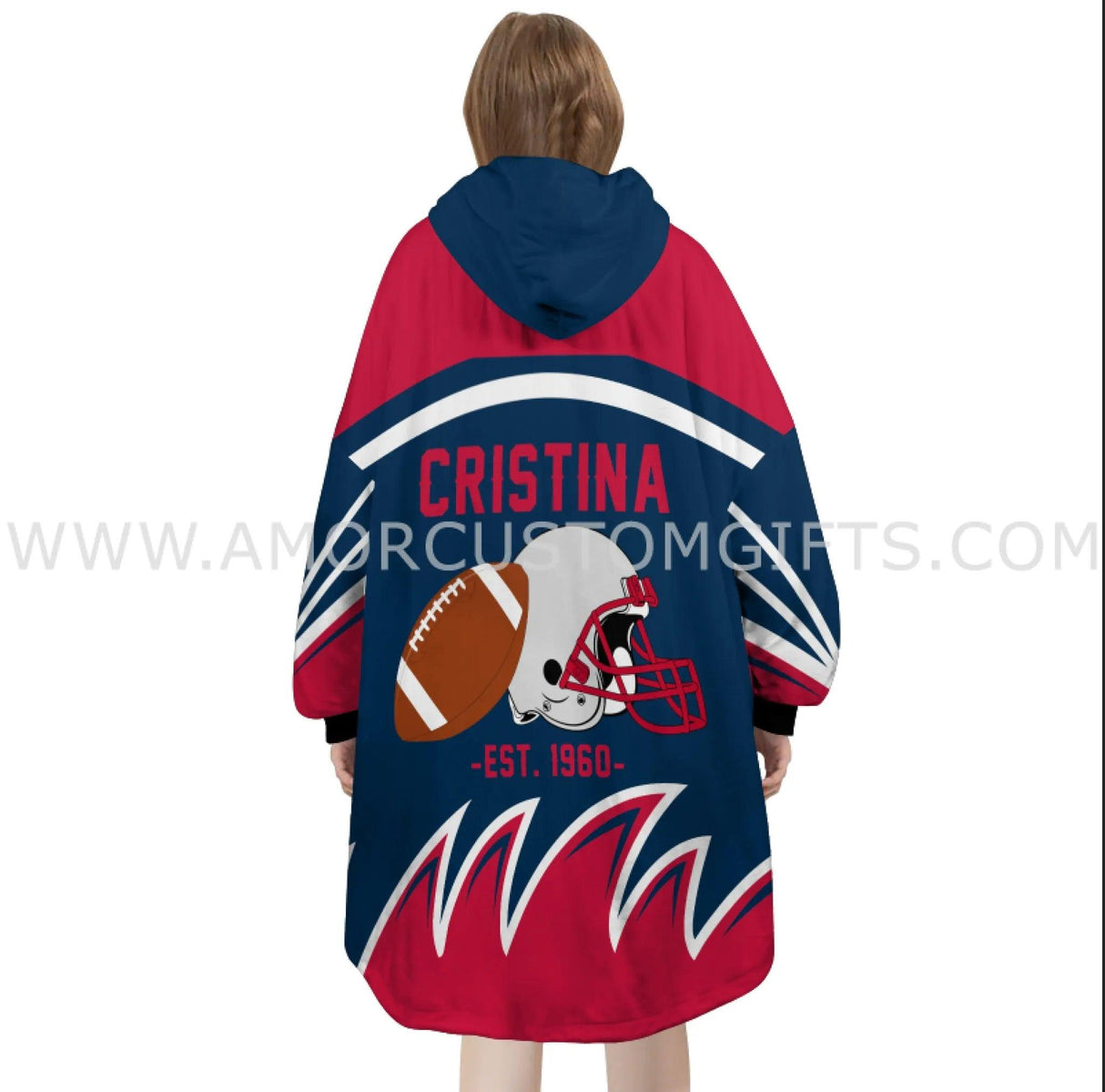 Personalized New England Football Snug Oversized Wearable Hoodie Blanket-Hoodie Blanket-Amor Custom Gifts