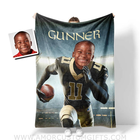 Blankets Personalized New Orleans Football Boy Saints Photo Blanket | Custom Name & Face Boy Blanket