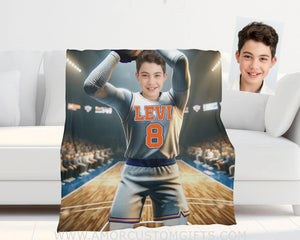 Blankets Personalized NBA New York Basketball Boy Knicks Photo Blanket | Custom Name & Face Boy Blanket