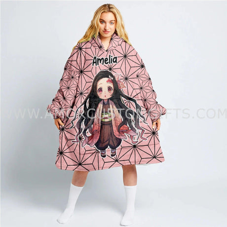 Personalized Nezuko Kamado - Demon Slayer Snug Oversized Wearable Hoodie Blanket-Hoodie Blanket-Amor Custom Gifts