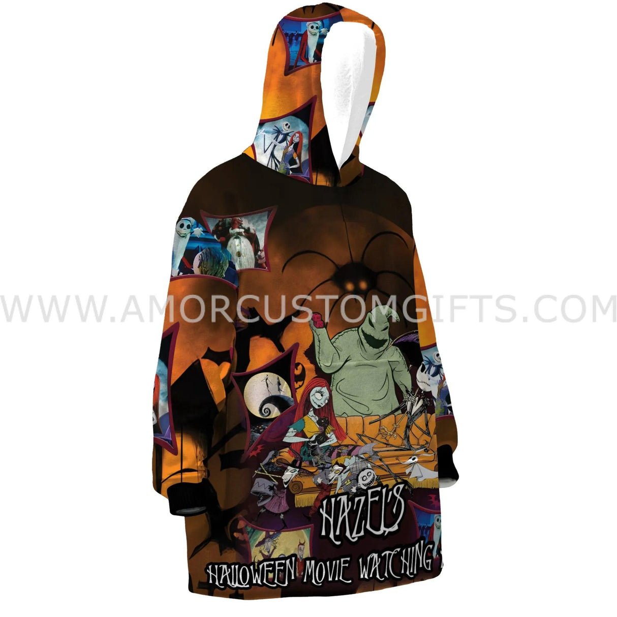 Personalized Nightmare Watching Halloween Snug Oversized Wearable Hoodie Blanket-Hoodie Blanket-Amor Custom Gifts