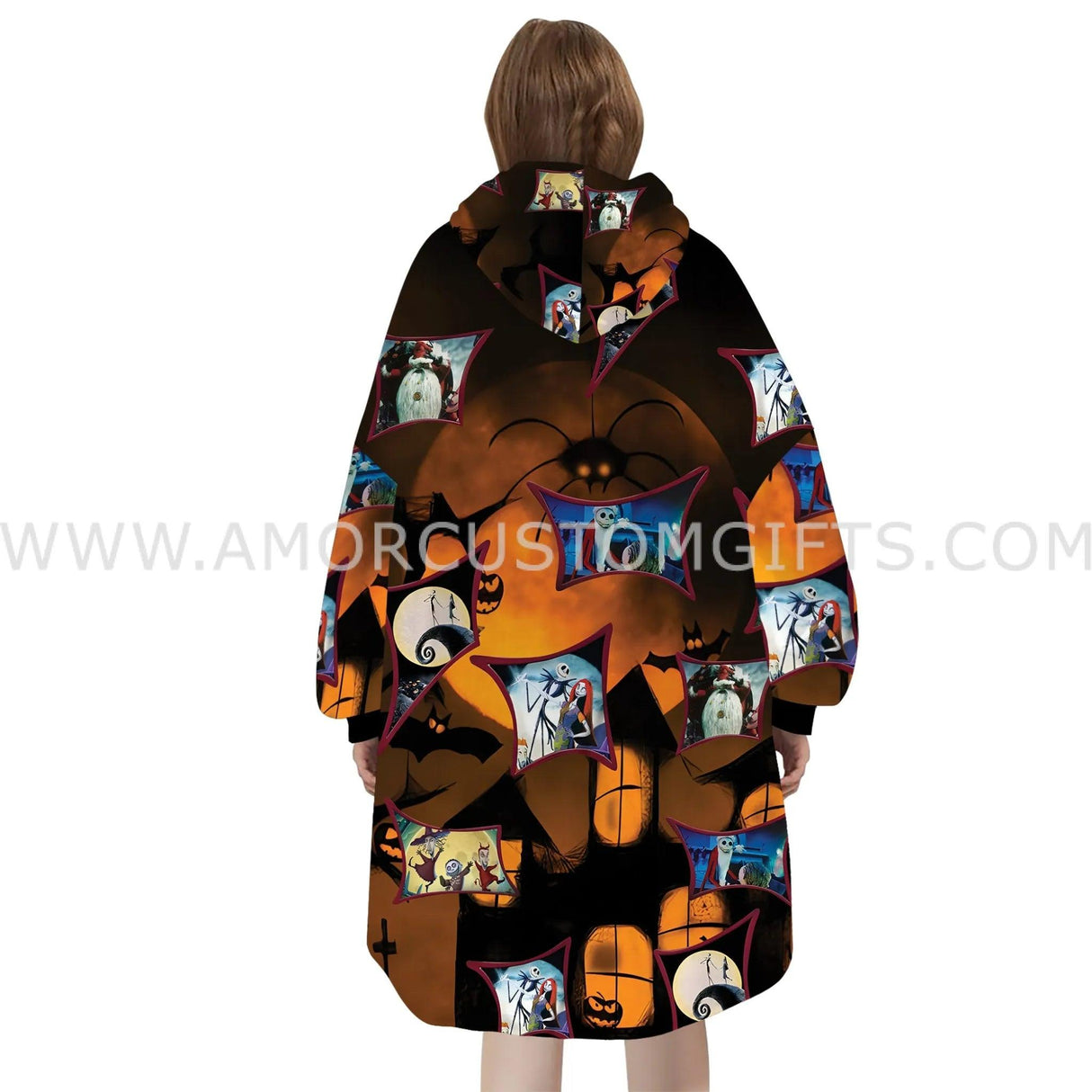 Personalized Nightmare Watching Halloween Snug Oversized Wearable Hoodie Blanket-Hoodie Blanket-Amor Custom Gifts