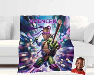 Blankets Personalized Ninja Boy 17 Photo Blanket | Custom Face & Name Mutant Turtle Purple Bandana Blanket