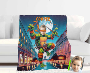 Blankets Personalized Ninja Boy Capital Hill Photo Blanket | Custom Face & Name Mutant Turtle Orange Bandana Don Blanket