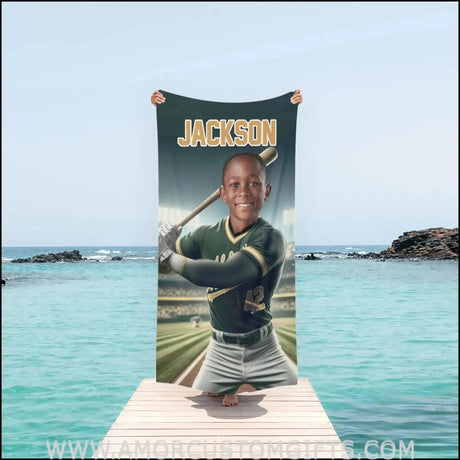 Towels Personalized MLB Oakland Baseball Boy Athletics Photo Beach Towel