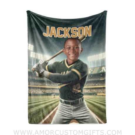 Blankets Personalized MLB Oakland Baseball Boy Athletics Photo Blanket | Custom Name & Face Boy Blanket