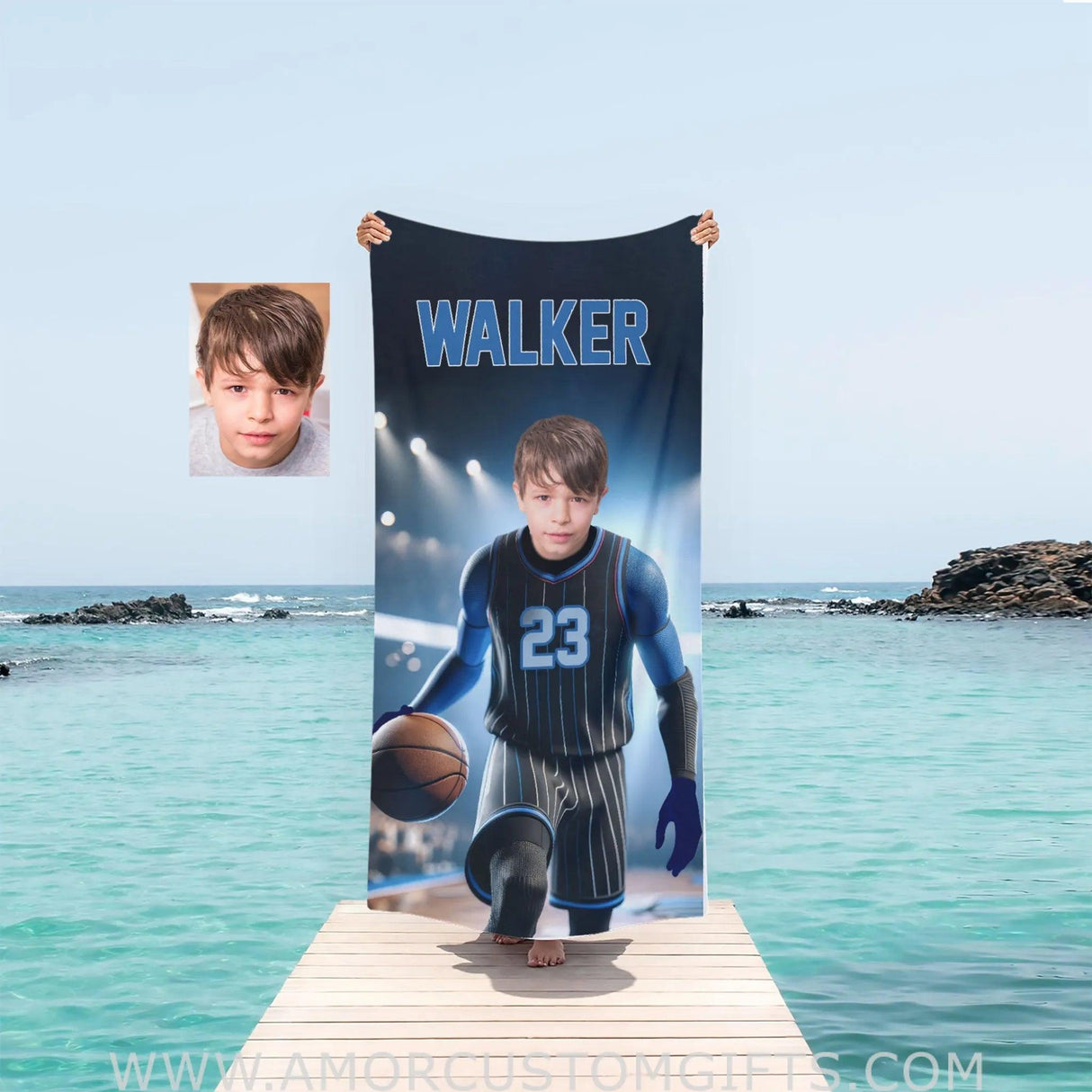 Personalized Nba Orlando Basketball Boy Magic Photo Beach Towel | Customized Theme Pool Towels