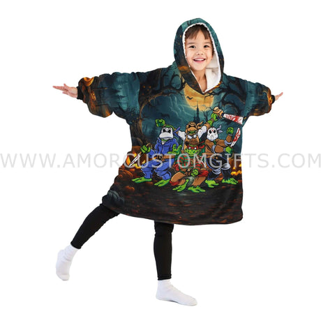 Personalized Oversized Sherpa Wearable Halloween Ninja Turtle Snug Oversized Wearable Hoodie Blanket-Hoodie Blanket-Amor Custom Gifts