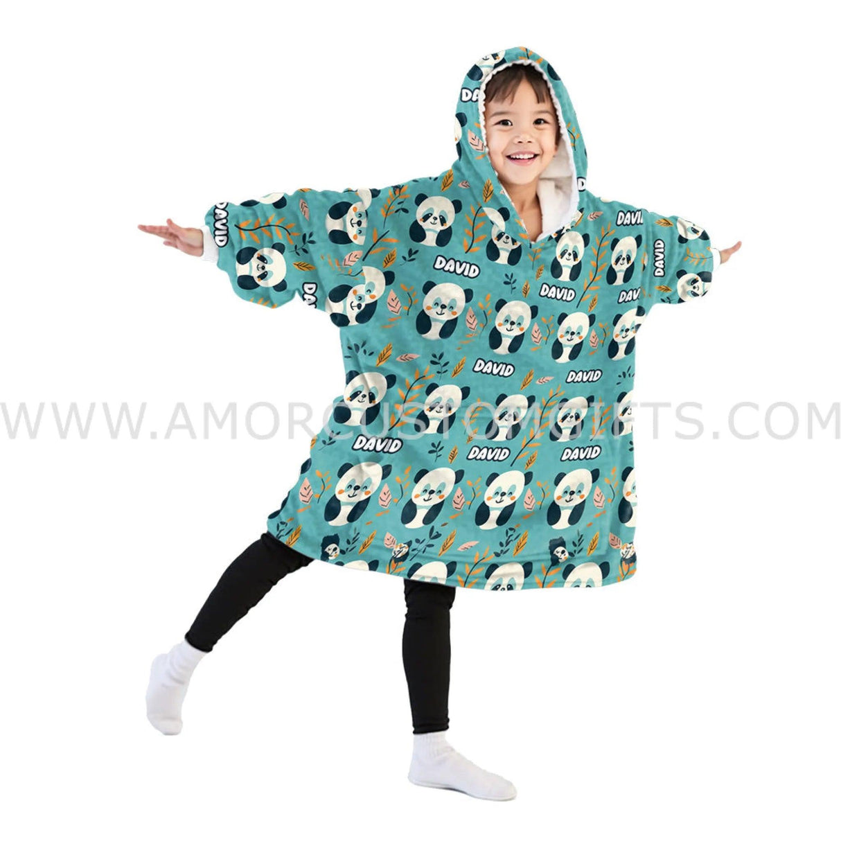 Personalized Panda Flower Snug Oversized Wearable Hoodie Blanket-Hoodie Blanket-Amor Custom Gifts