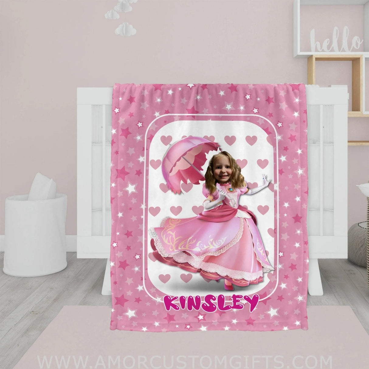 Blankets Personalized Pink Princess Blanket | Custom Name & Face Girl Princess Blanket