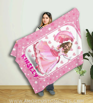 Blankets Personalized Pink Princess Blanket | Custom Name & Face Girl Princess Blanket