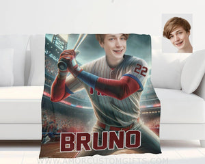 Blankets Personalized MLB Philadelphia Baseball Boy Phillies Photo Blanket | Custom Name & Face Boy Blanket