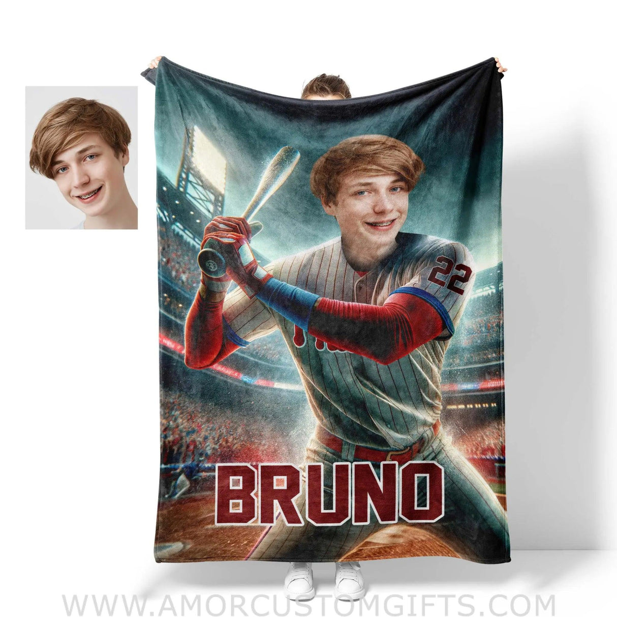 Blankets Personalized MLB Philadelphia Baseball Boy Phillies Photo Blanket | Custom Name & Face Boy Blanket