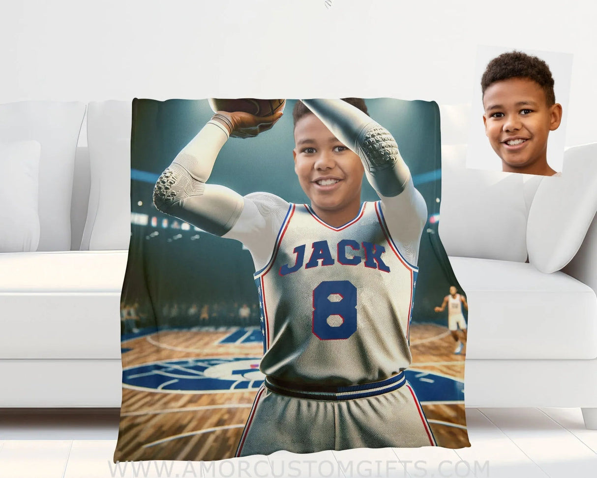 Blankets Personalized NBA Philadelphia Basketball Boy 76ers Photo Blanket | Custom Name & Face Boy Blanket