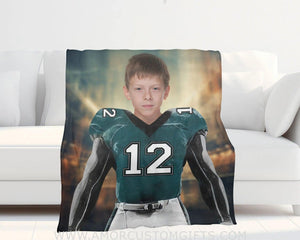 Blankets Personalized Philadelphia Football Boy Portrait Photo Blanket | Custom Name & Face Boy Blanket