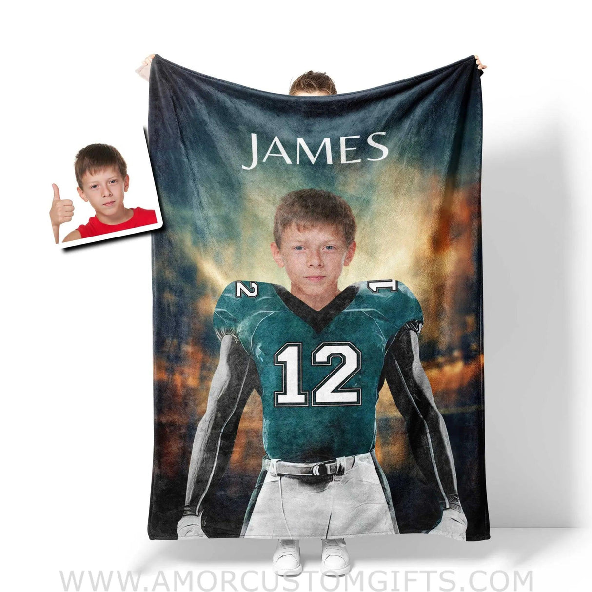 Blankets Personalized Philadelphia Football Boy Portrait Photo Blanket | Custom Name & Face Boy Blanket