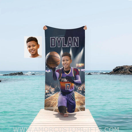 Personalized Nba Phoenix Baseball Boy Suns Photo Beach Towel | Customized Theme Pool Towels