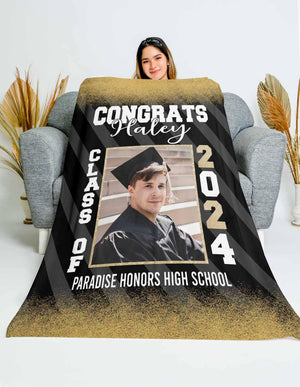 Personalized Photo Name Congrats Class Of 2024 Graduation Blanket-Blankets-Amor Custom Gifts