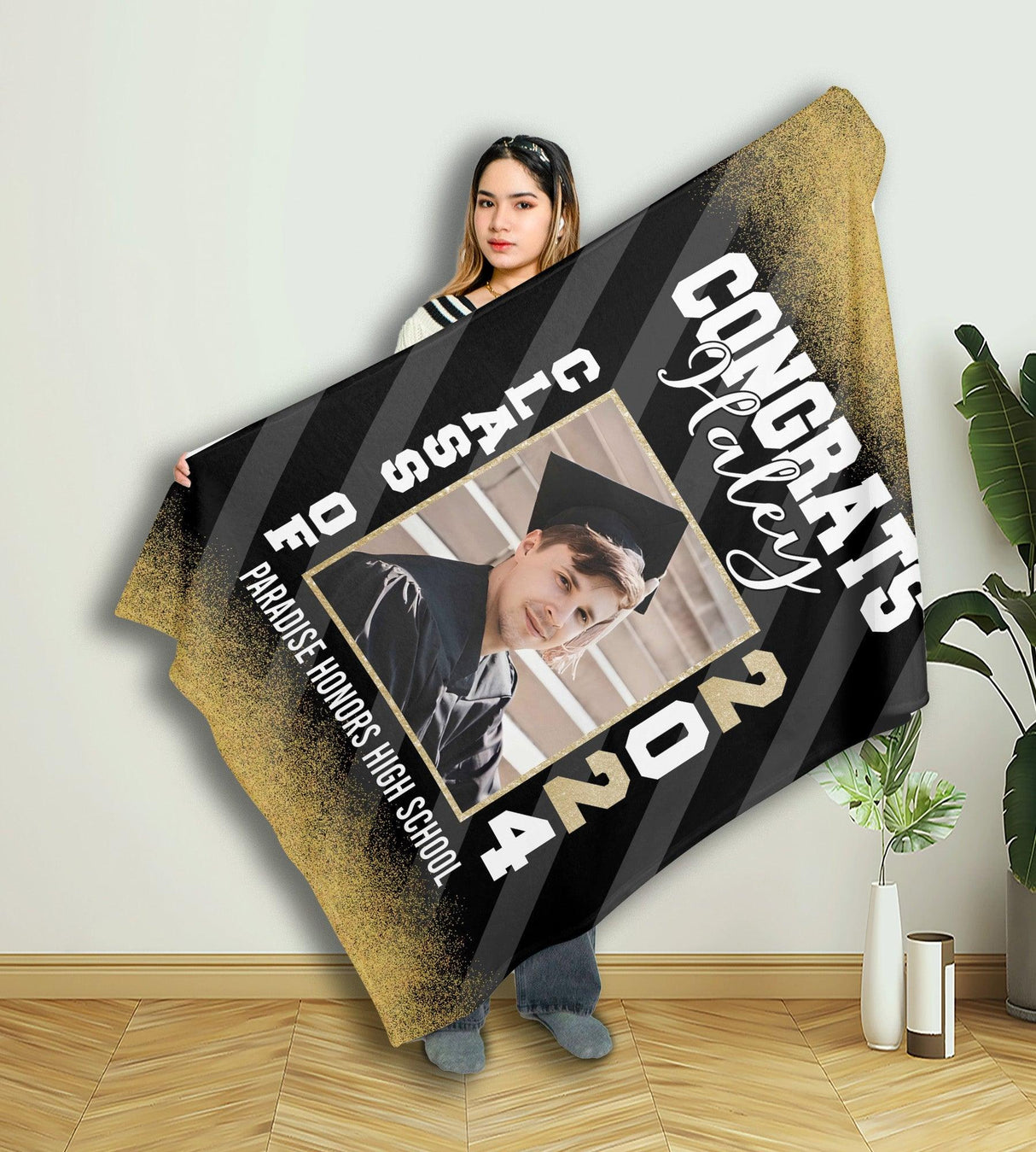 Personalized Photo Name Congrats Class Of 2024 Graduation Blanket-Blankets-Amor Custom Gifts