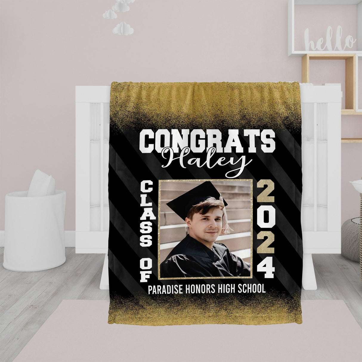 Personalized Photo Name Congrats Class Of 2024 Graduation Blanket-Blankets-Amor Custom Gifts