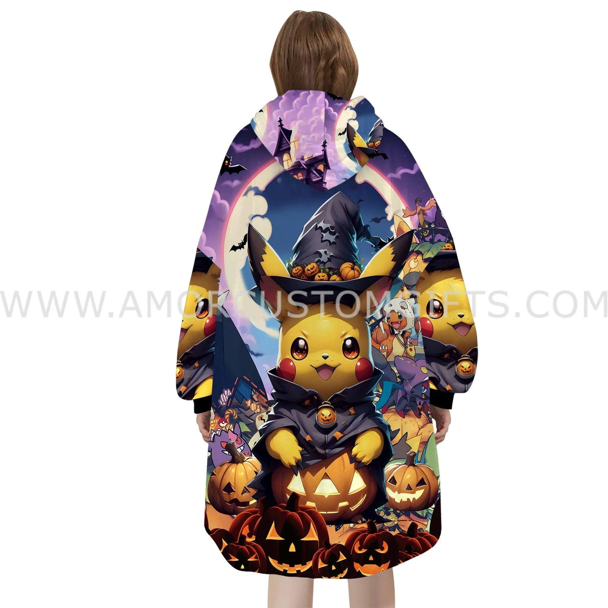 Personalized Pokem Pikachu Halloween Snug Oversized Wearable Hoodie Blanket-Hoodie Blanket-Amor Custom Gifts