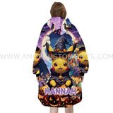 Personalized Pokem Pikachu Halloween Snug Oversized Wearable Hoodie Blanket-Hoodie Blanket-Amor Custom Gifts