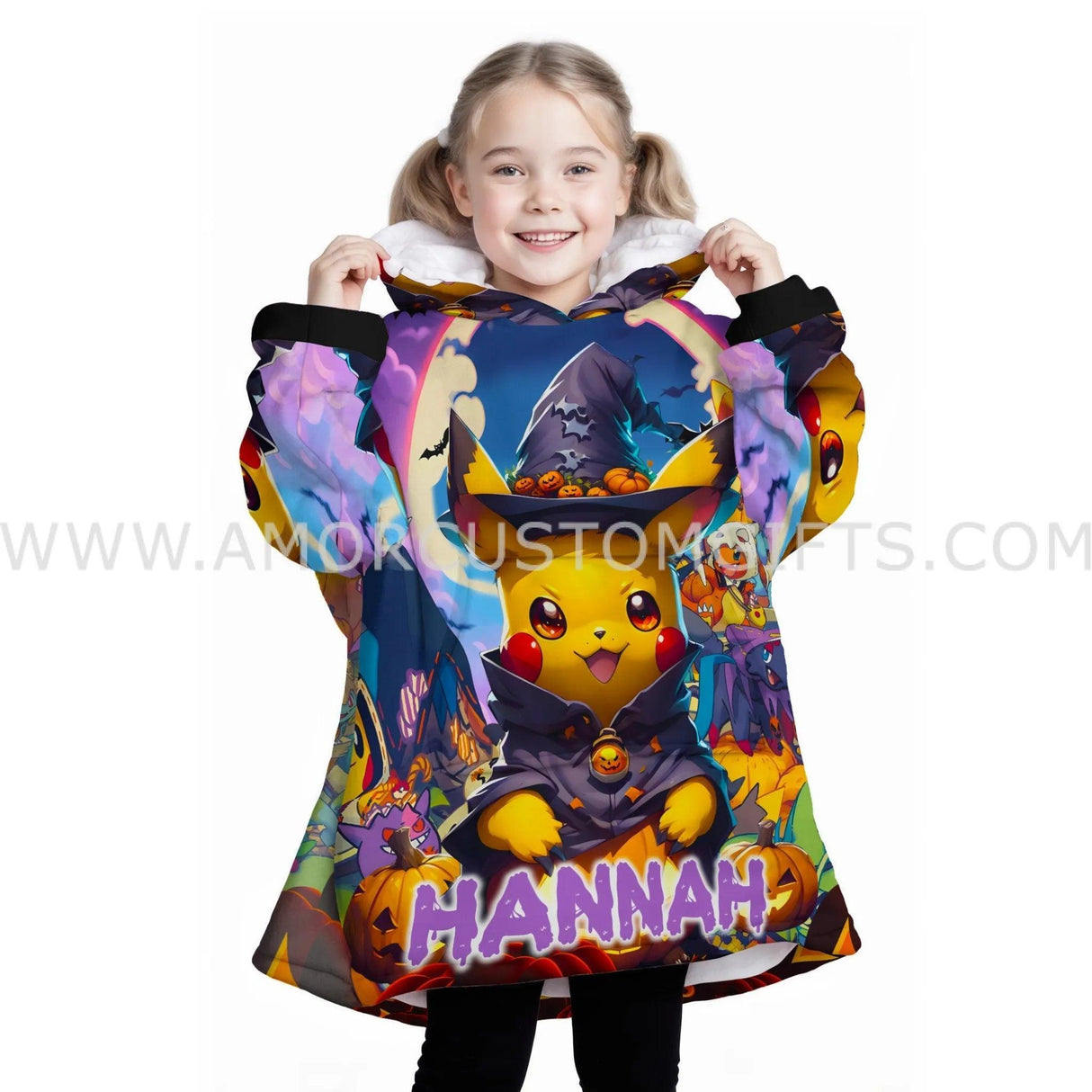 Personalized Pokem Pikachu Halloween Snug Oversized Wearable Hoodie Blanket-Hoodie Blanket-Amor Custom Gifts