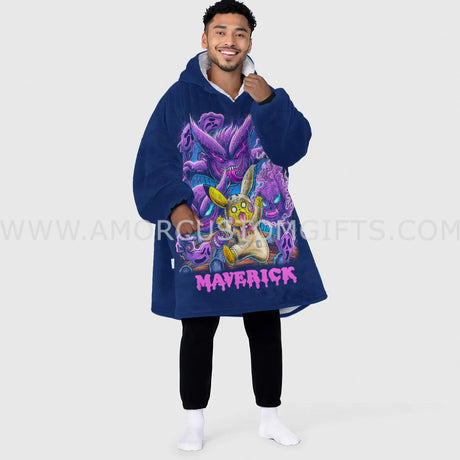 Personalized Pikachu Peek A Boo Halloween Snug Oversized Wearable Hoodie Blanket-Hoodie Blanket-Amor Custom Gifts