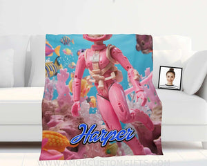 Blankets Personalized Barbi Diving Blanket | Custom Name & Face Girl Blanket