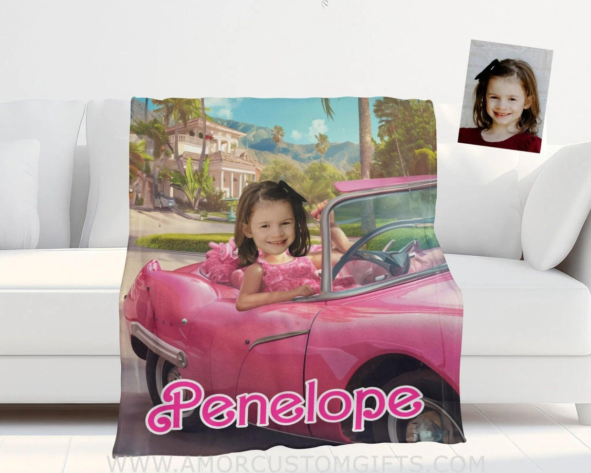 Blankets Personalized Fashion Doll Classic Car Blanket | Custom Name & Face Girl Blanket