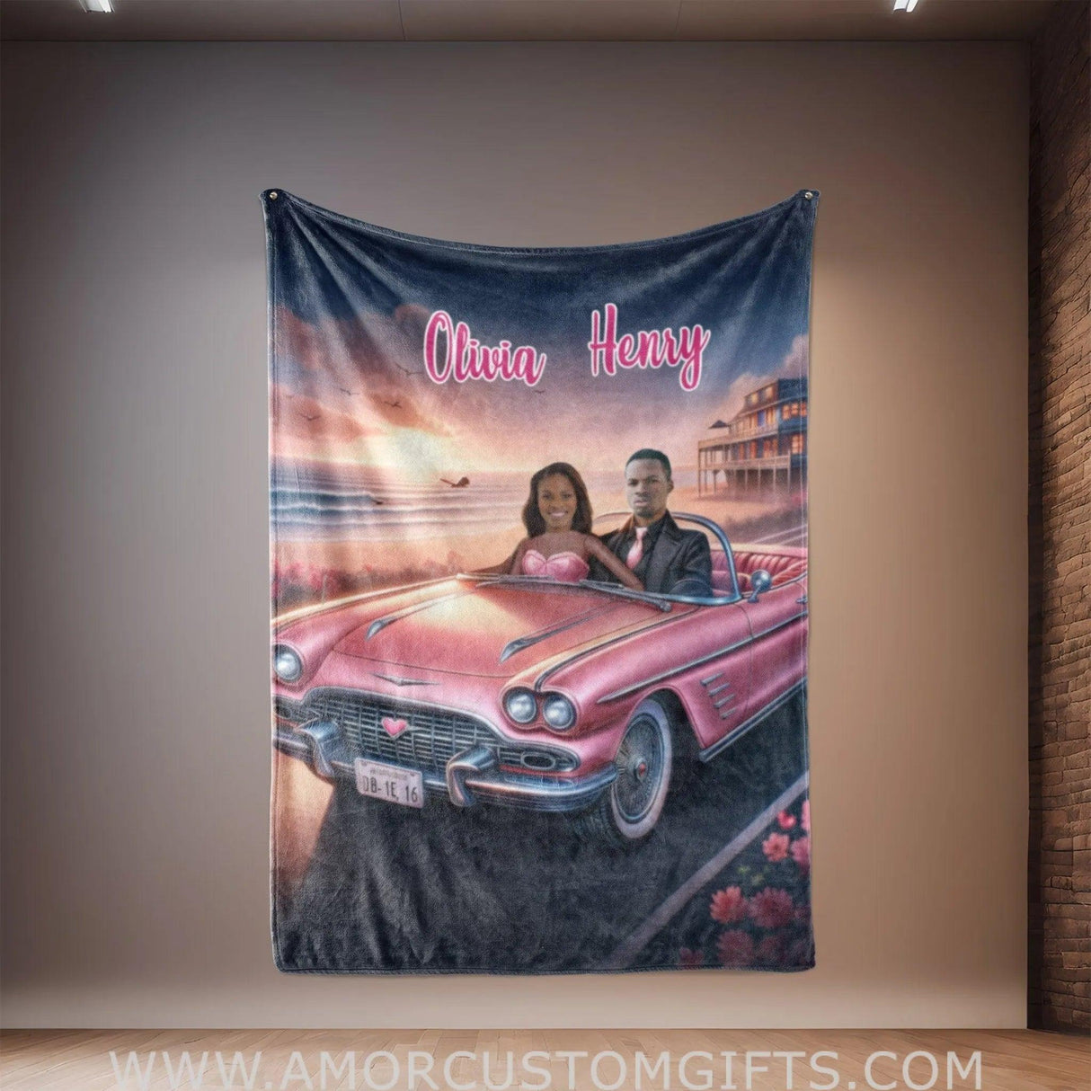 Blankets Personalized Barbi & Ken Couple Blanket | Custom Face & Name Couple Blanket