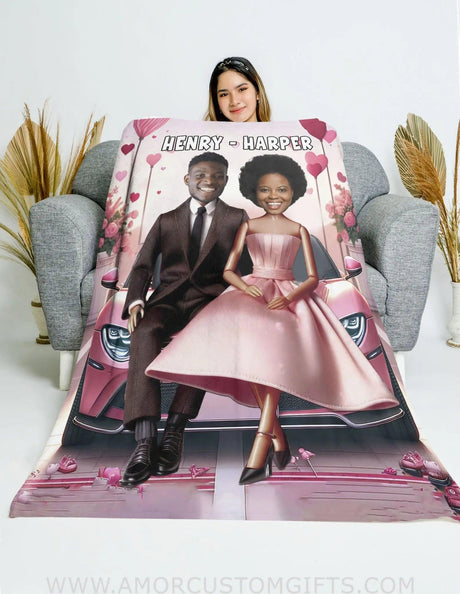 Blankets Personalized Barbi & Ken Couple Blanket | Custom Face & Name Couple Blanket