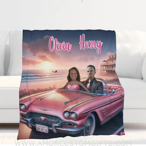 Blankets Personalized Barbi & Ken Couple Blanket | Custom Face & Name Couple Blanket