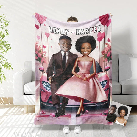 Personalized Barbie Ken Couple 2 Blanket | Custom Face & Name Couple Blanket - Personalized Photo Blanket