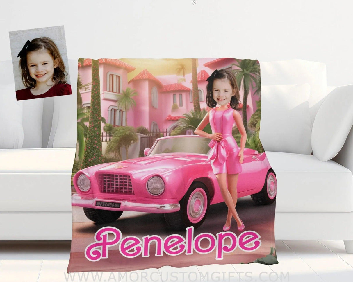 Blankets Personalized Fashion Doll Photo Blanket | Customized Barbi With Car Blanket