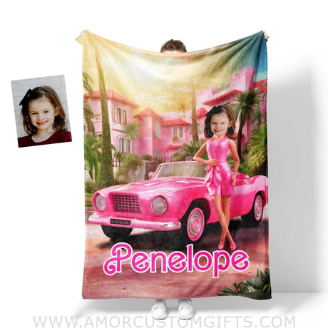 Blankets Personalized Fashion Doll Photo Blanket | Customized Barbi With Car Blanket